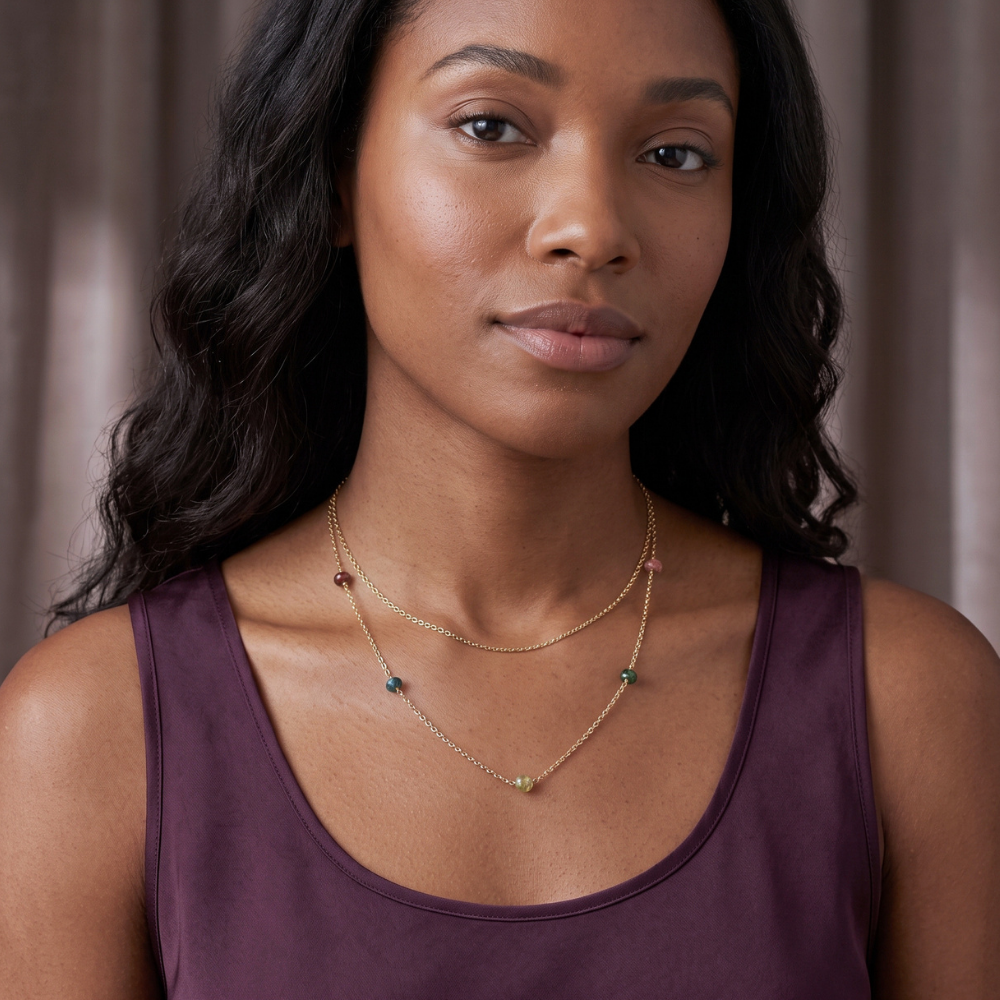 Two Strand 14 Karat Gold Plated Tourmaline Necklace
