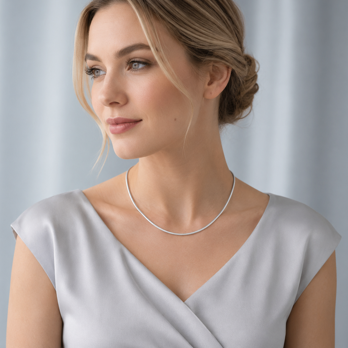 925 Sterling Silver Round Omega Necklace - 2mm