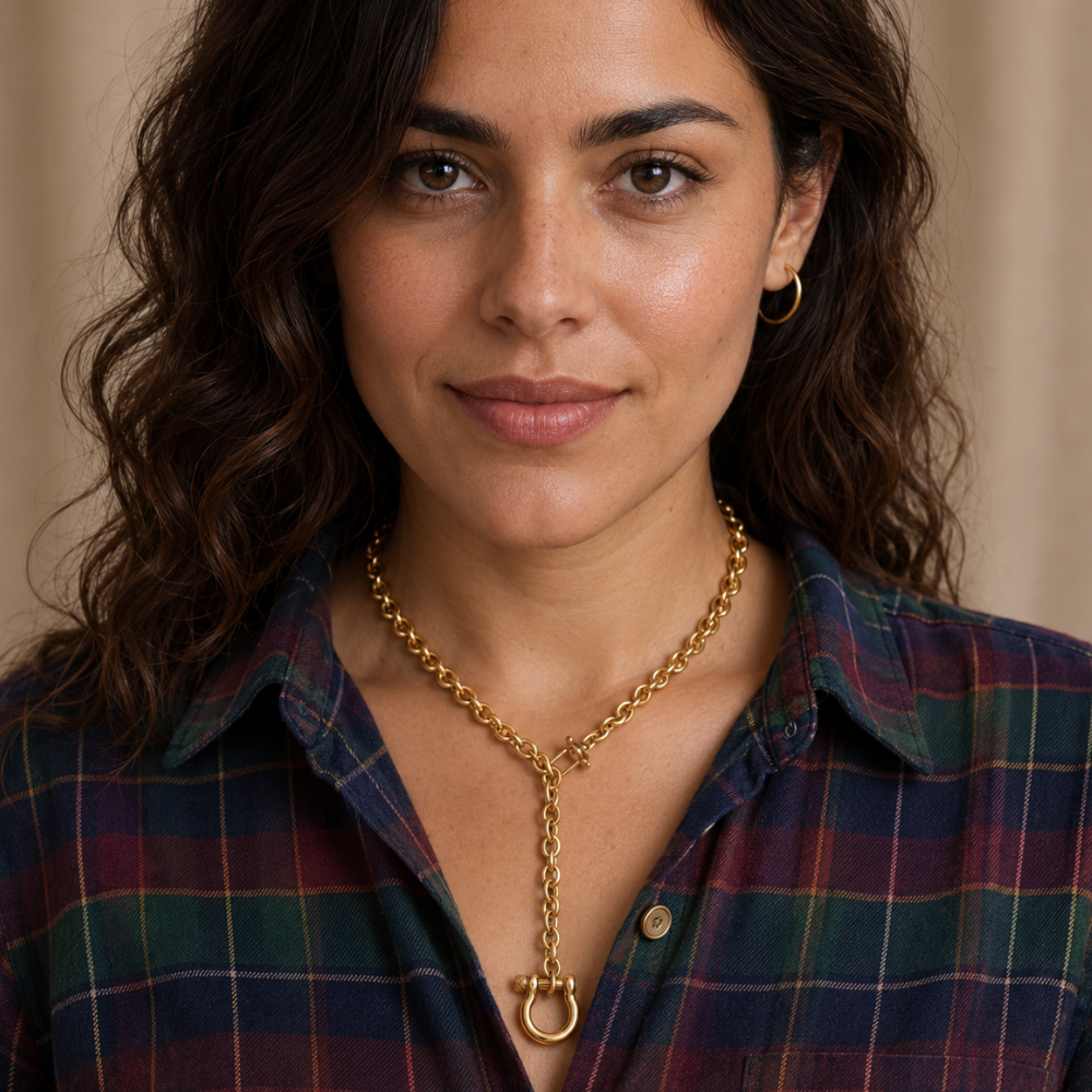 Adjustable 22" 18 Karat Gold PVD Stainless Steel Horse Bit Necklace