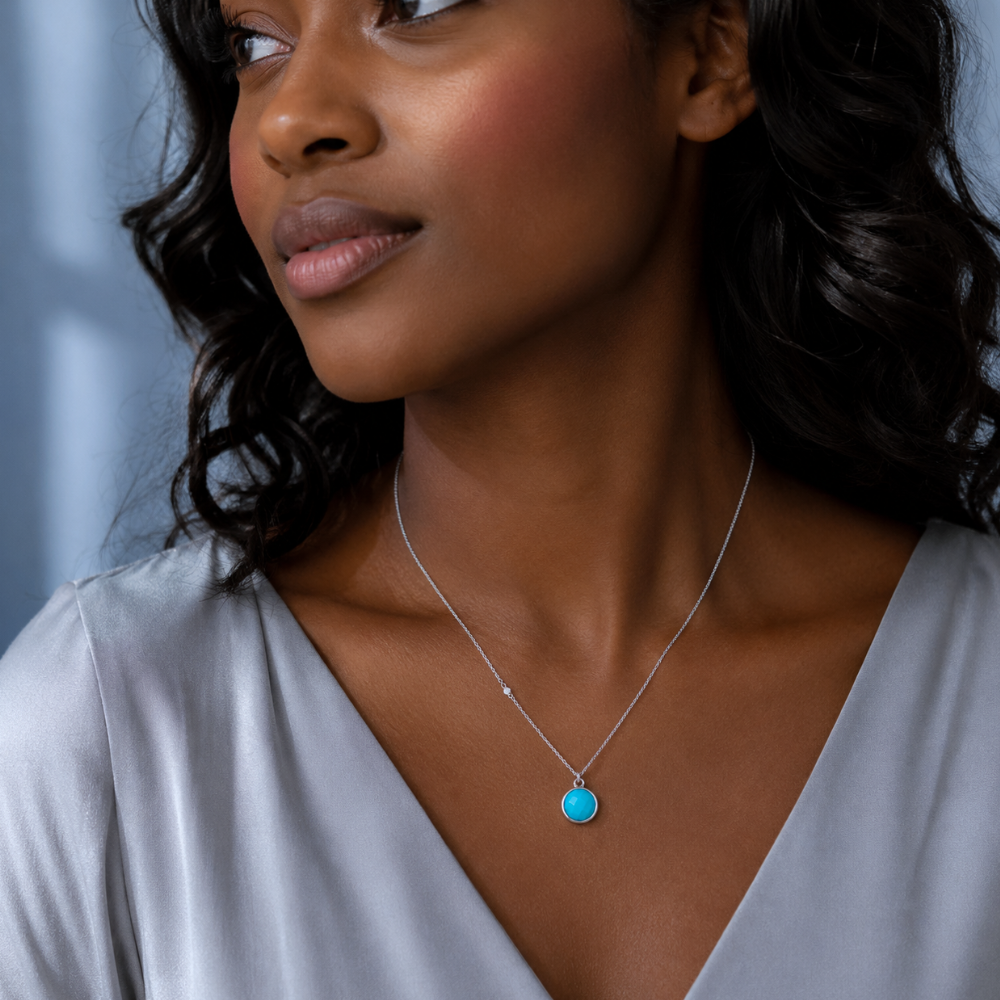 16" + 2" Rhodium Plated Faceted Turquoise Necklace