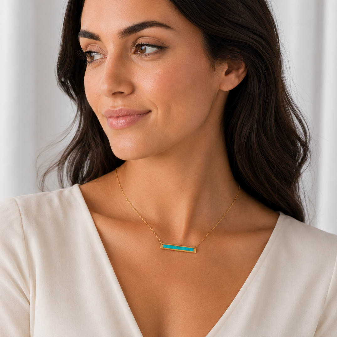 16"+2" 14 Karat Gold Plated Turquoise Bar Necklace