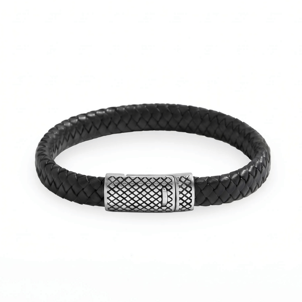 Men’s Stainless Steel & Braided Leather Magnetic Clasp Bracelet