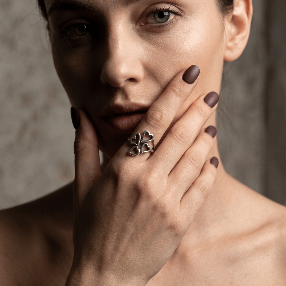 Oxidized Stacked Heart Outline Ring