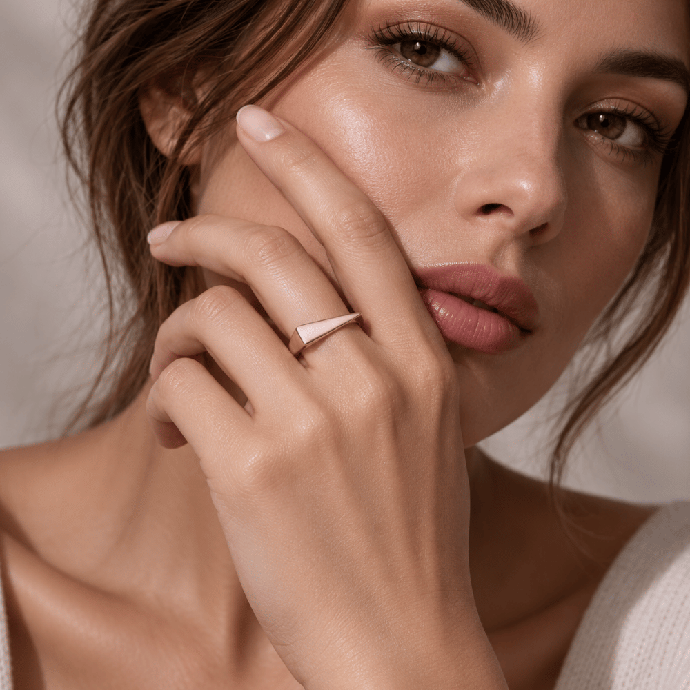 14 Karat Rose Gold Plated Flat Top Triangle Slice Ring
