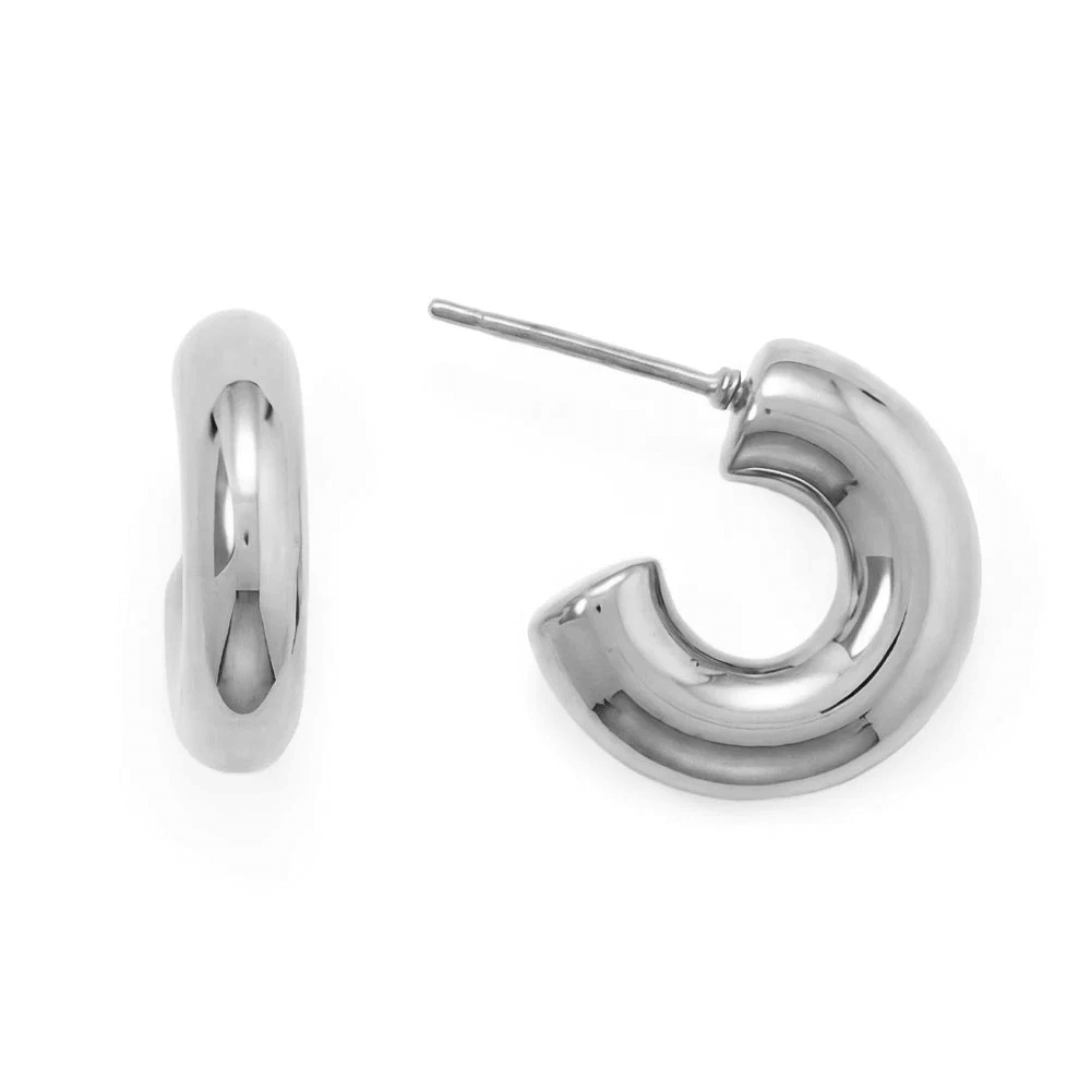 Chunky Huggie Hoop Earrings - Silver - view 5