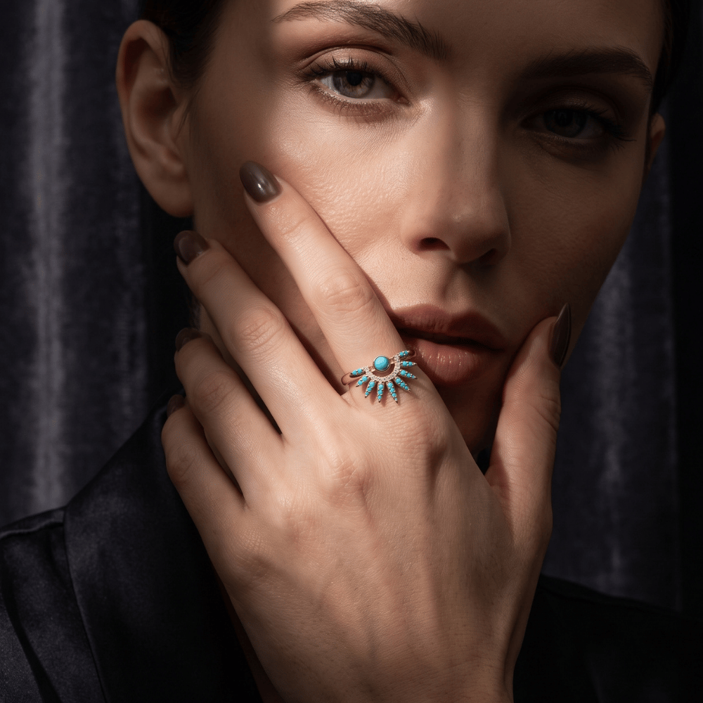 14 Karat Gold Plated Synthetic Turquoise and CZ Spike Ring