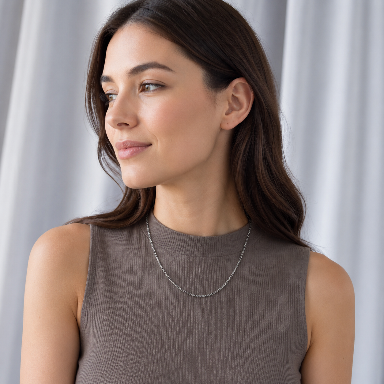 925 Sterling Silver Oxidized Rounded Box Chain Necklace - 1.6mm