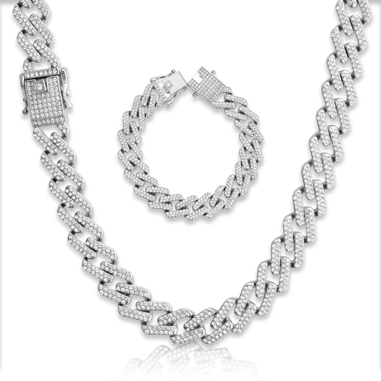Iced Prong Cuban Link Chain & Bracelet - 13mm