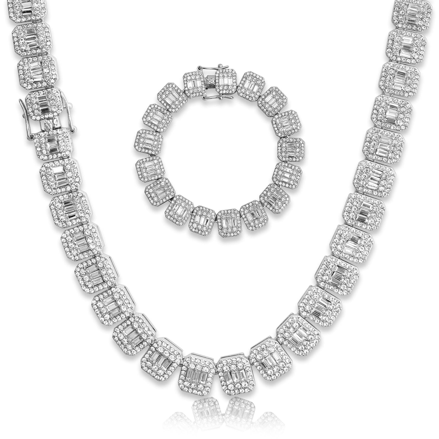 Baguette Iced Out Tennis Chain & Bracelet - 13mm