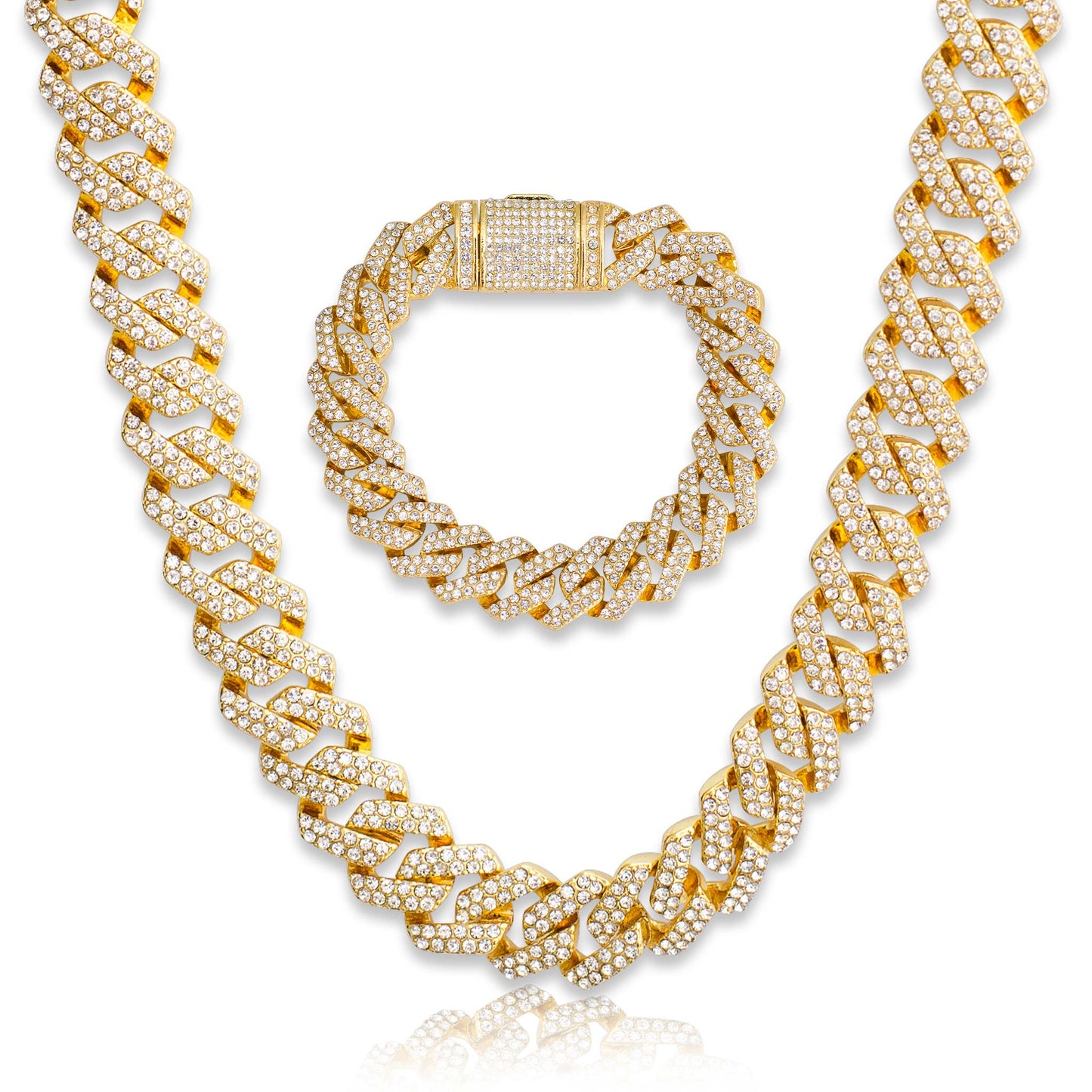 Iced Out Cuban Curb Chain & Bracelet - 14mm