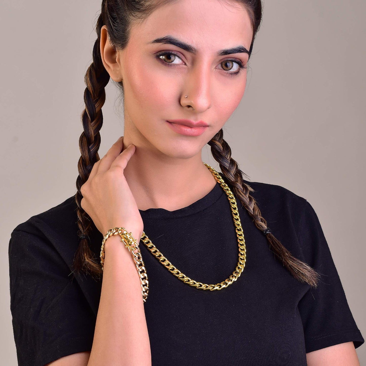 Stainless Steel Diamond-Cut Chain & Bracelet - 9mm