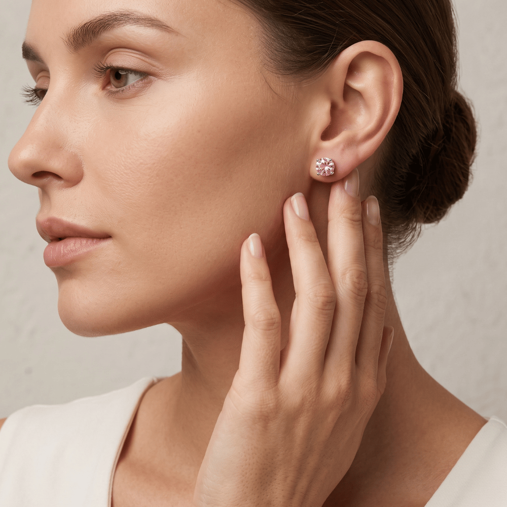 Rhodium Plated Birthstone Stud Earrings