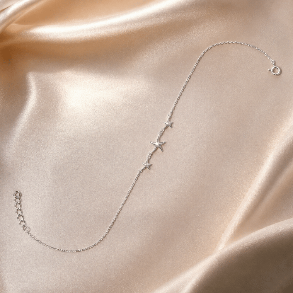 9" + 1" Rhodium Plated Charm Anklet