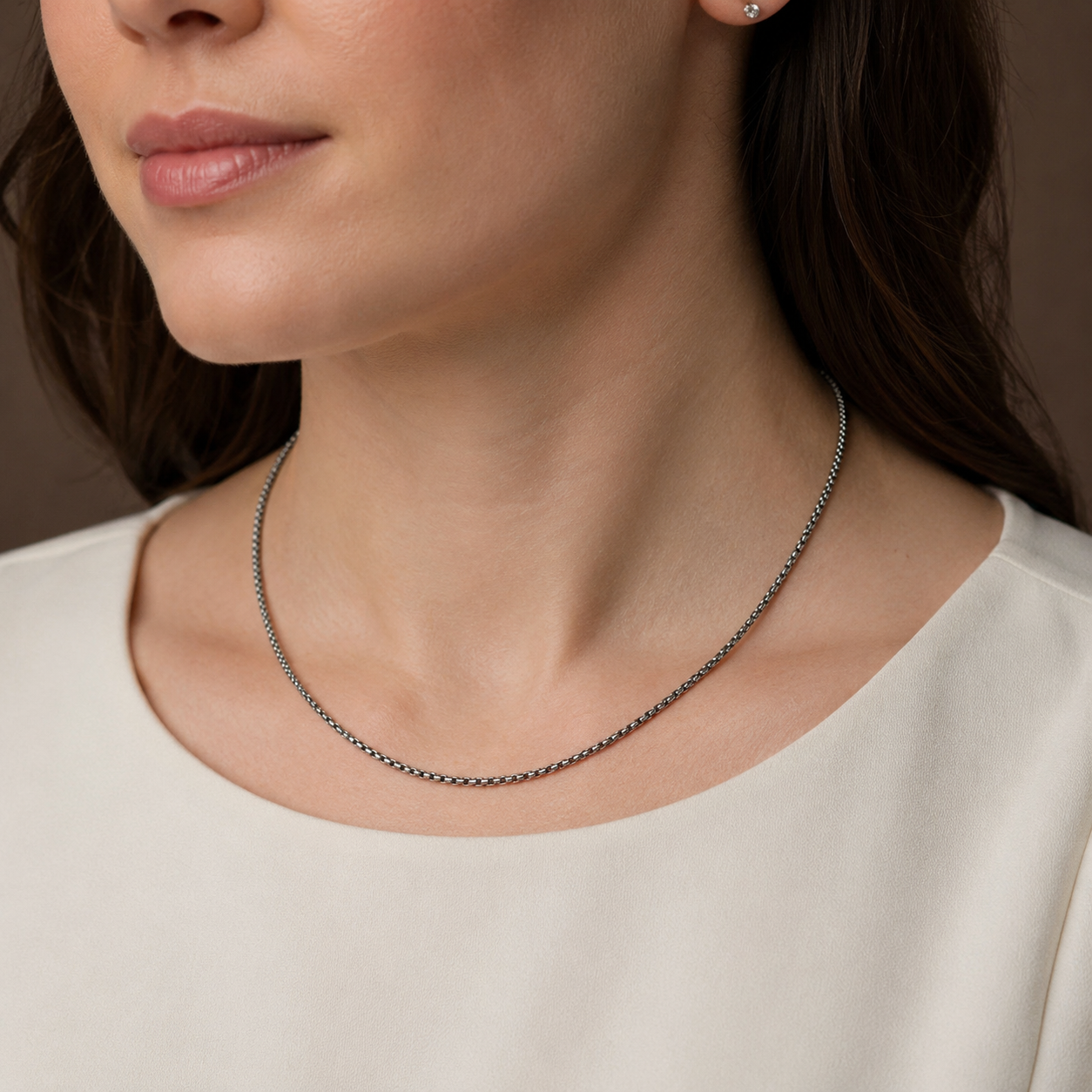 925 Sterling Silver Oxidized Rounded Box Chain Necklace - 1.6mm