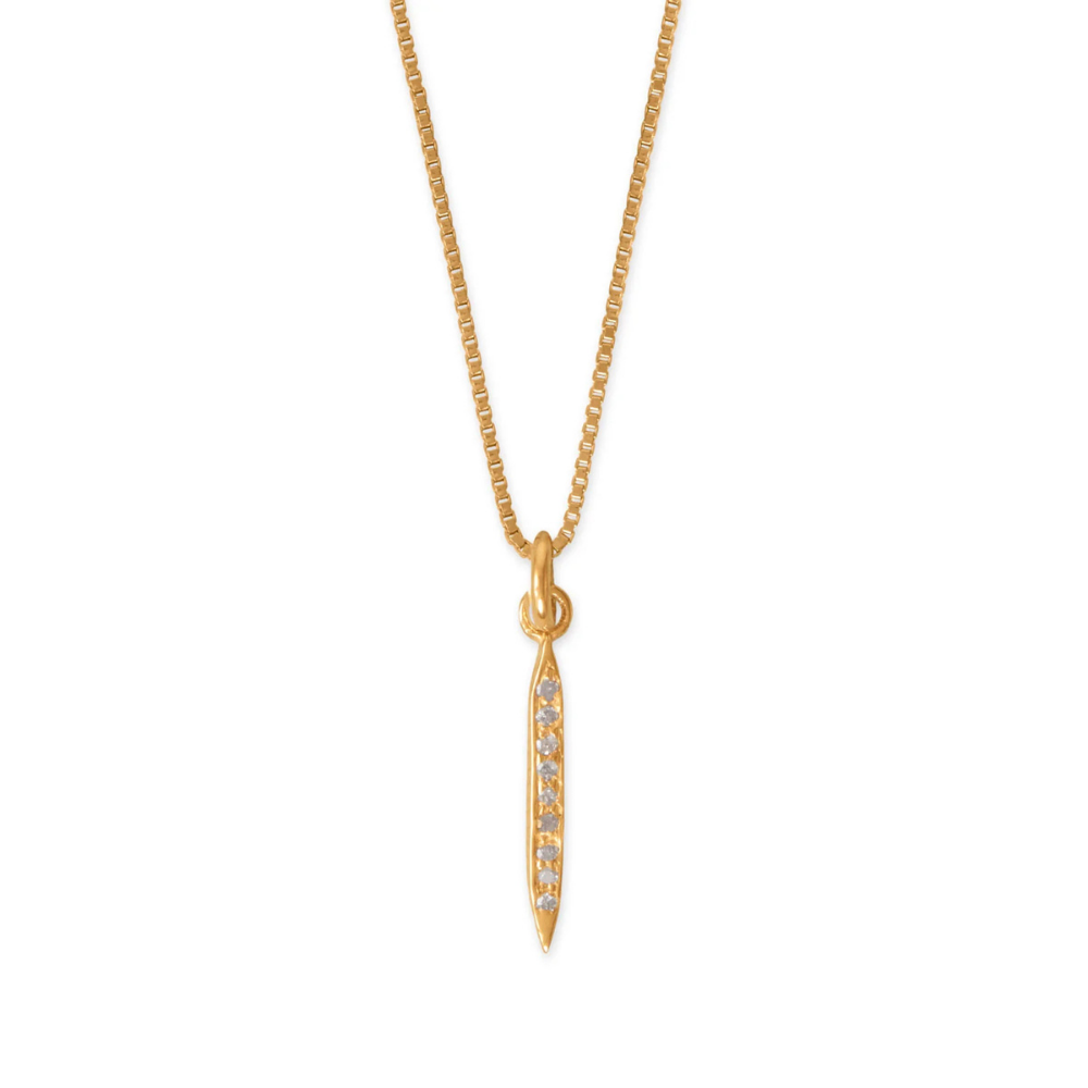16" Small 14 Karat Gold Plated Diamond Studded Spike Necklace