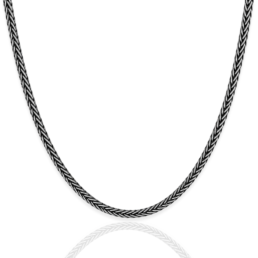 925 Sterling Silver Oxidized Bali Wheat Chain Necklace - 3mm