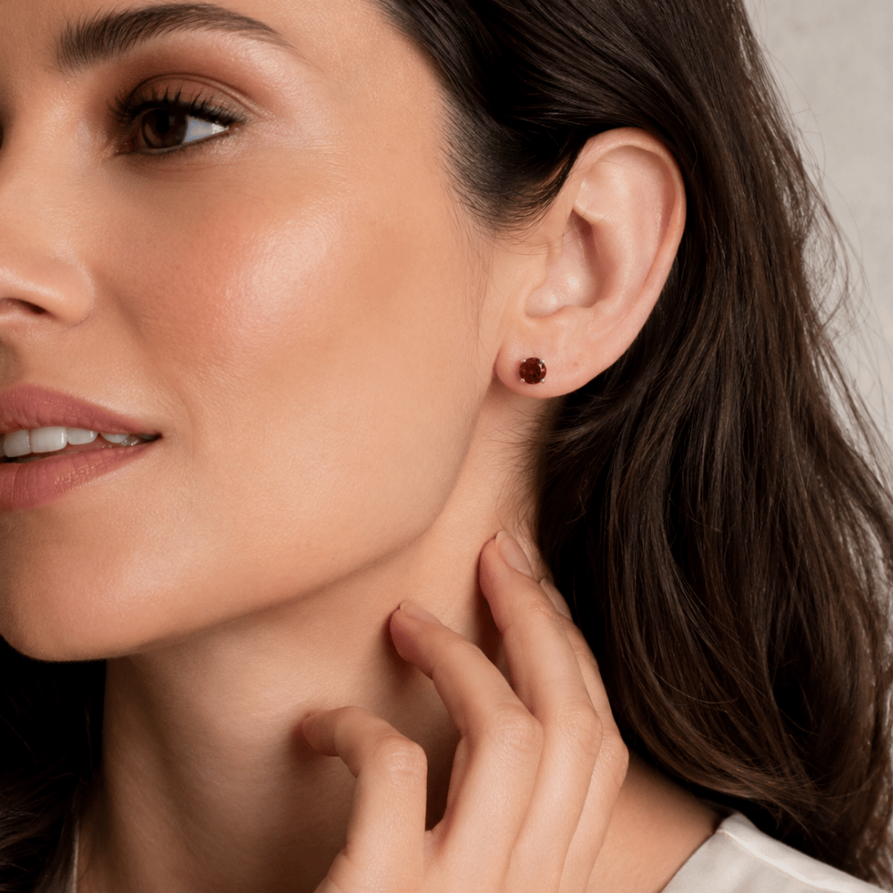 Rhodium Plated Birthstone Stud Earrings