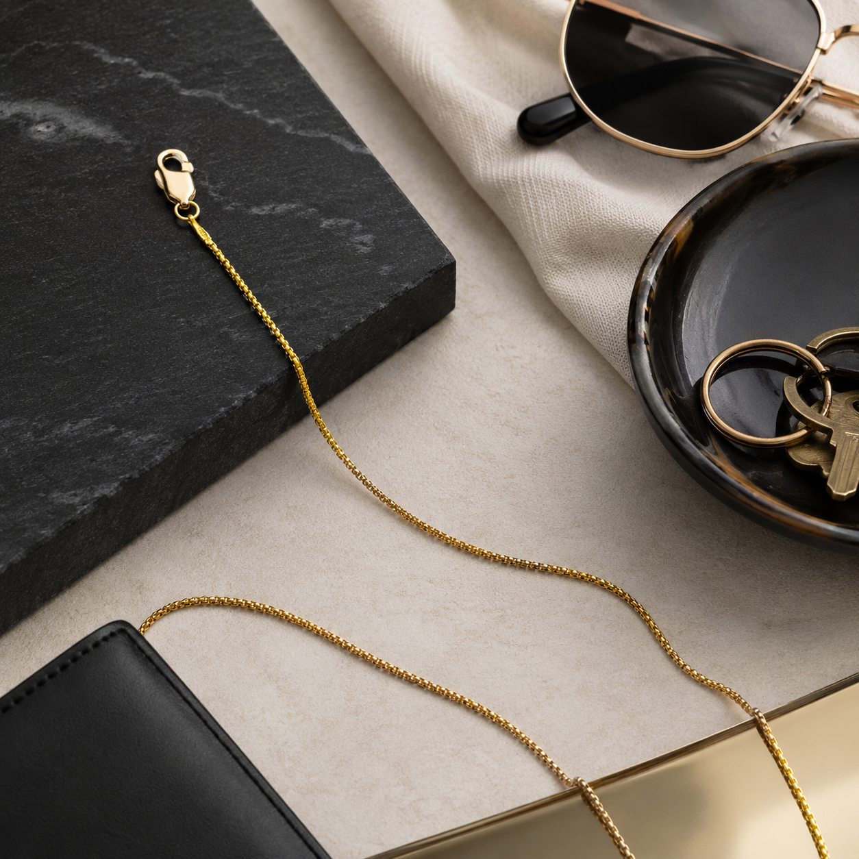 14K Gold Plated Sterling Silver Light Box Chain Necklace - 1mm