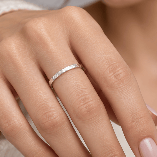 Thin Polished Hammered Band Ring