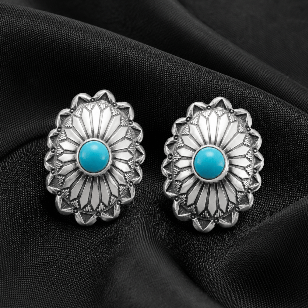 Oxidized Turquoise Concho Stud Earrings