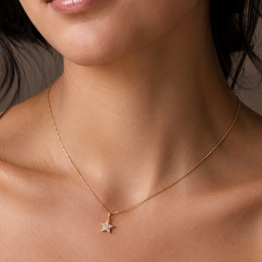 16" 14 Karat Gold Plated Diamond Studded Star Necklace