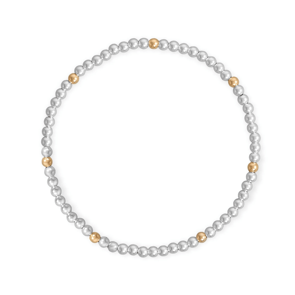 7-inch 3mm Polished Silver and 14/20 Gold Filled Bead Stretch Bracelet - view 5