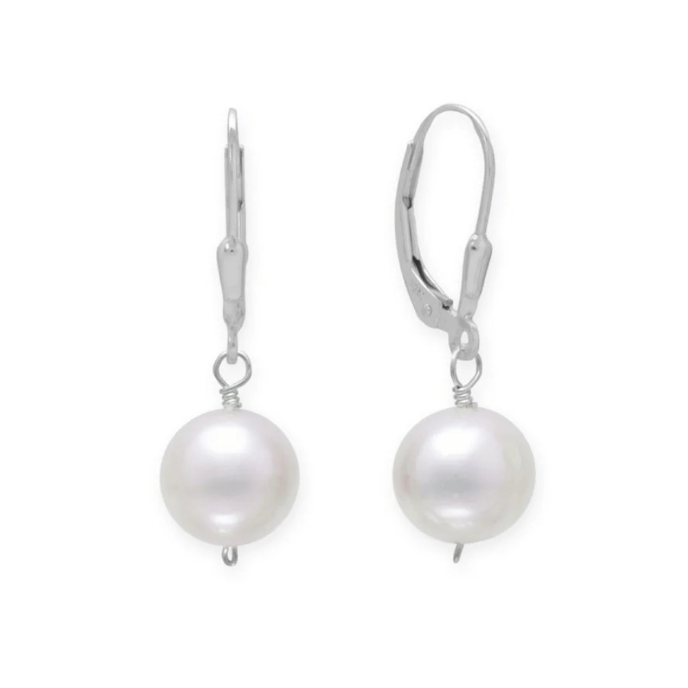 White Cultured Freshwater Pearl Lever Back Earrings