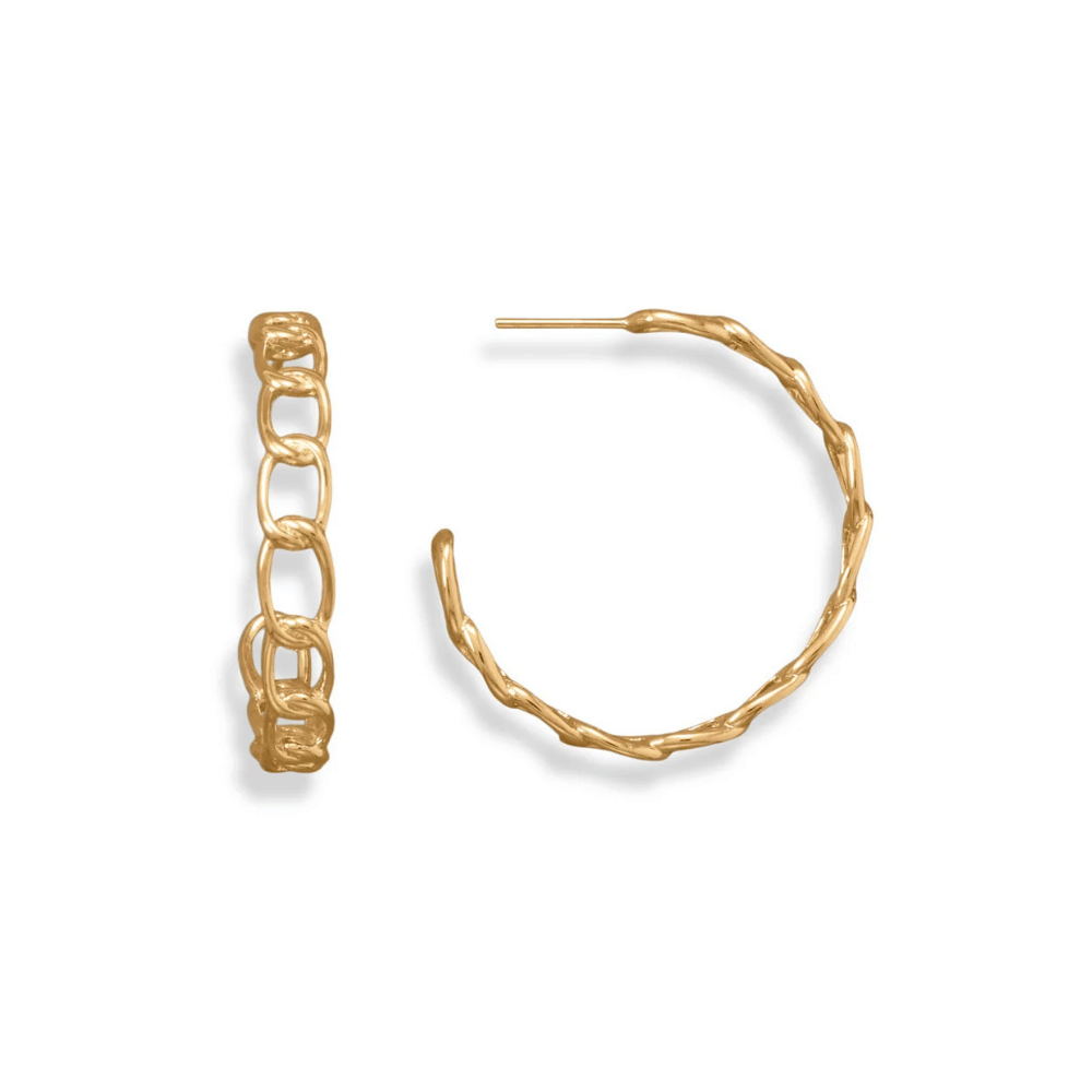 14 Karat Gold Plated Curb Link 3/4 Hoop Earrings