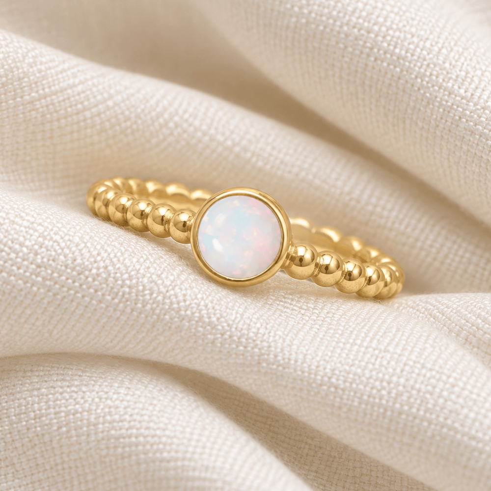 Round Synthetic Opal Ring - White Opal - Gold - view 3