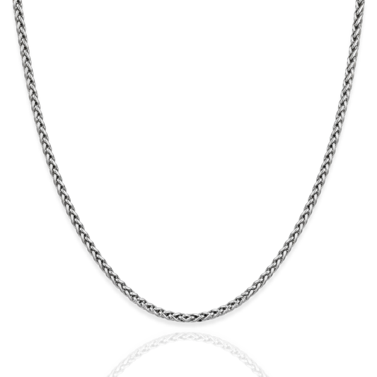 925 Sterling Silver Oxidized French Wheat Chain Necklace - 1.8mm