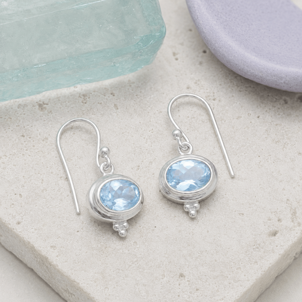 Oval Blue Topaz French Wire Earrings