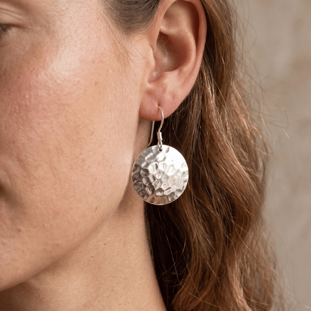 Round Hammered French Wire Earrings