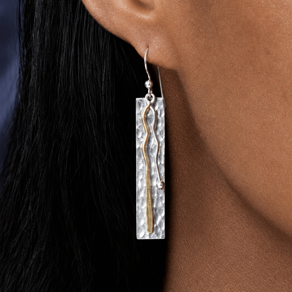Two Toned Bar Drop Earrings