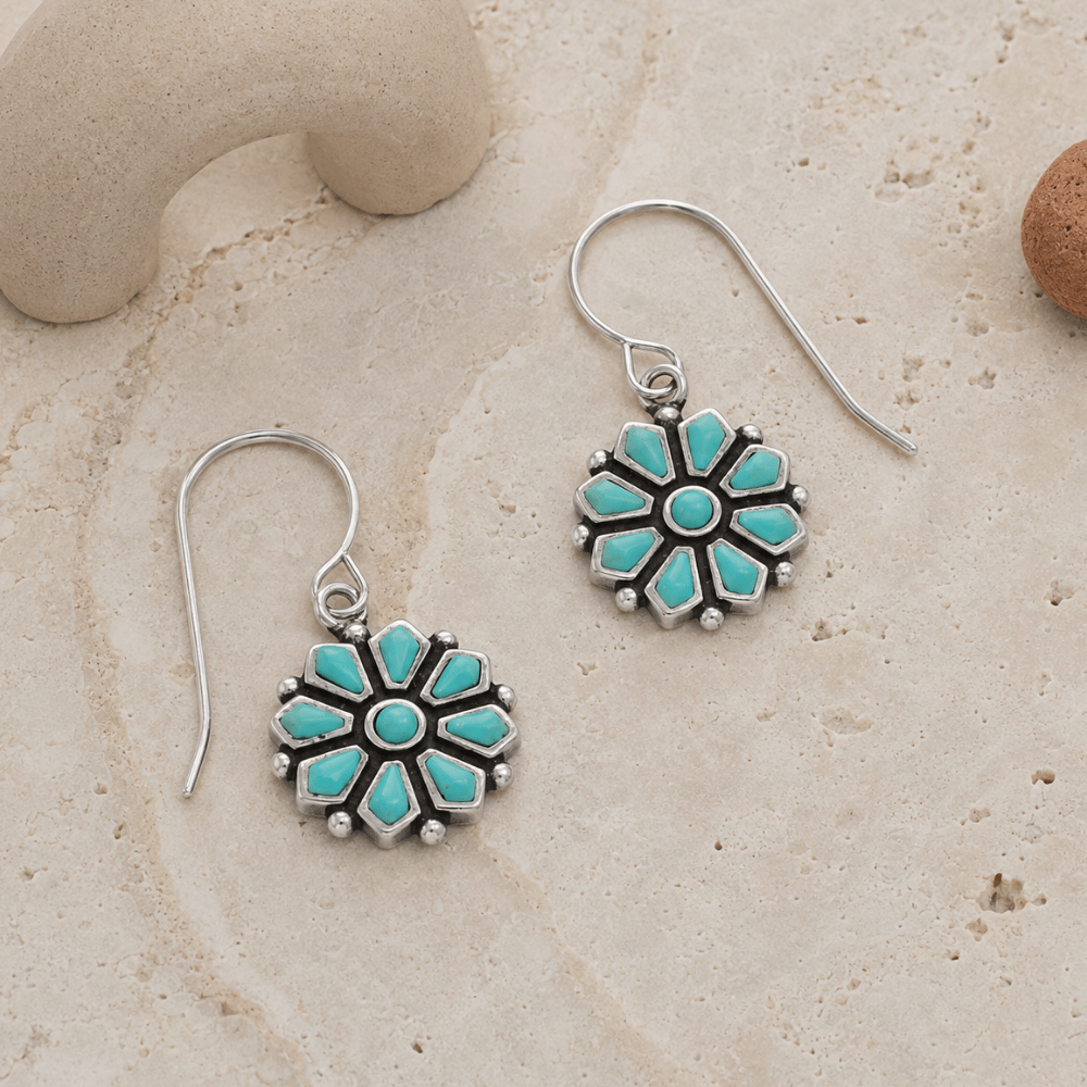 Turquoise Flower French Wire Earrings