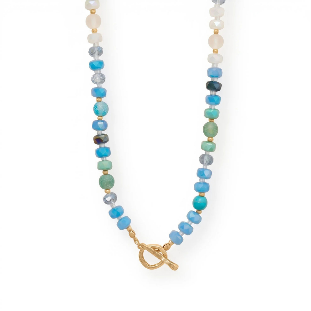 18" Blue Rondell Glass and Dyed Howlite Bead Fashion Toggle Necklace