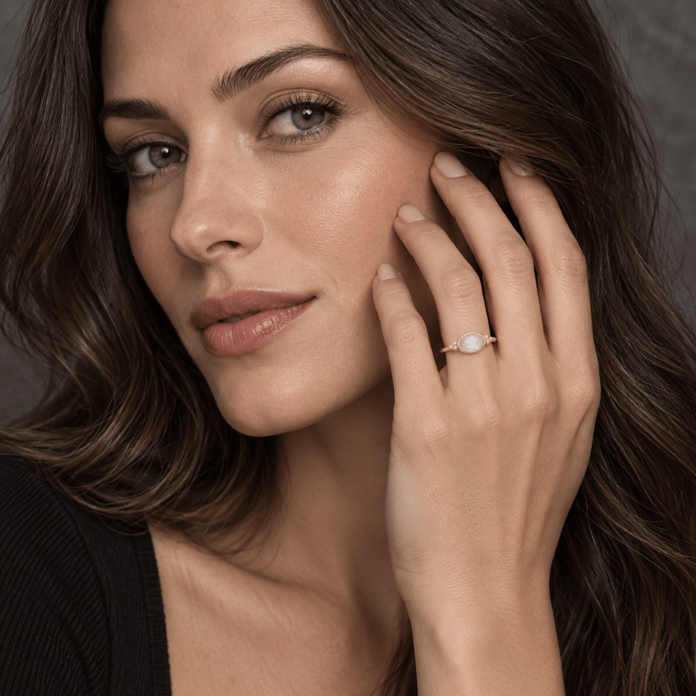 14 Karat Gold Plated Dainty Rainbow Moonstone Ring