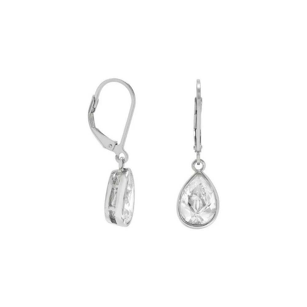 Rhodium Plated CZ Drop Earrings