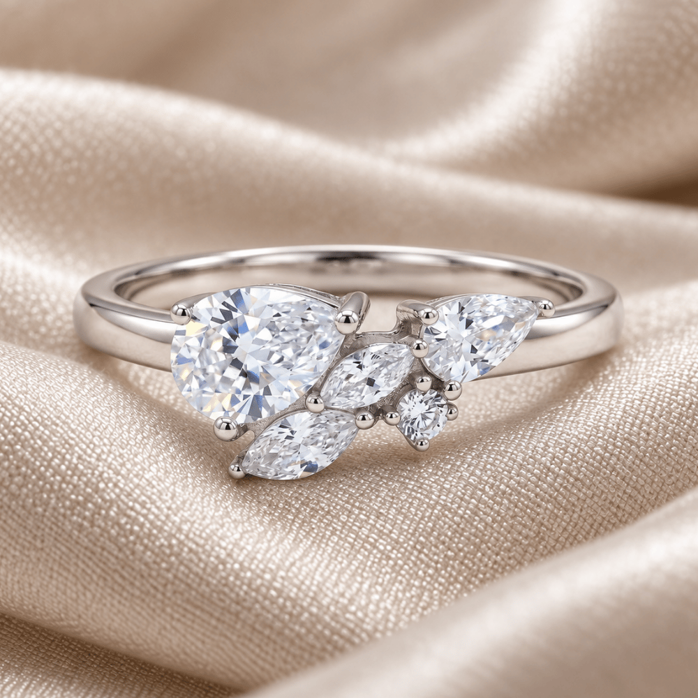 Rhodium Plated CZ Cluster Ring