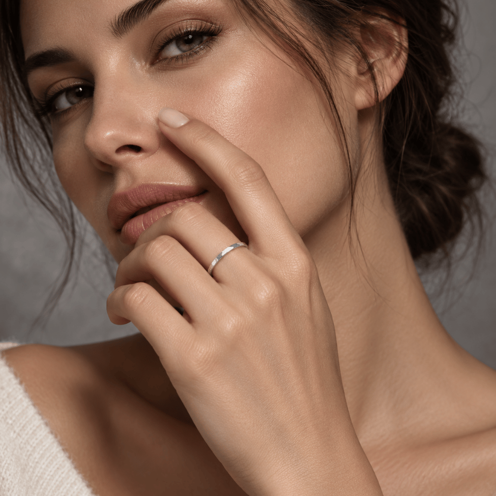 Thin Polished Hammered Band Ring