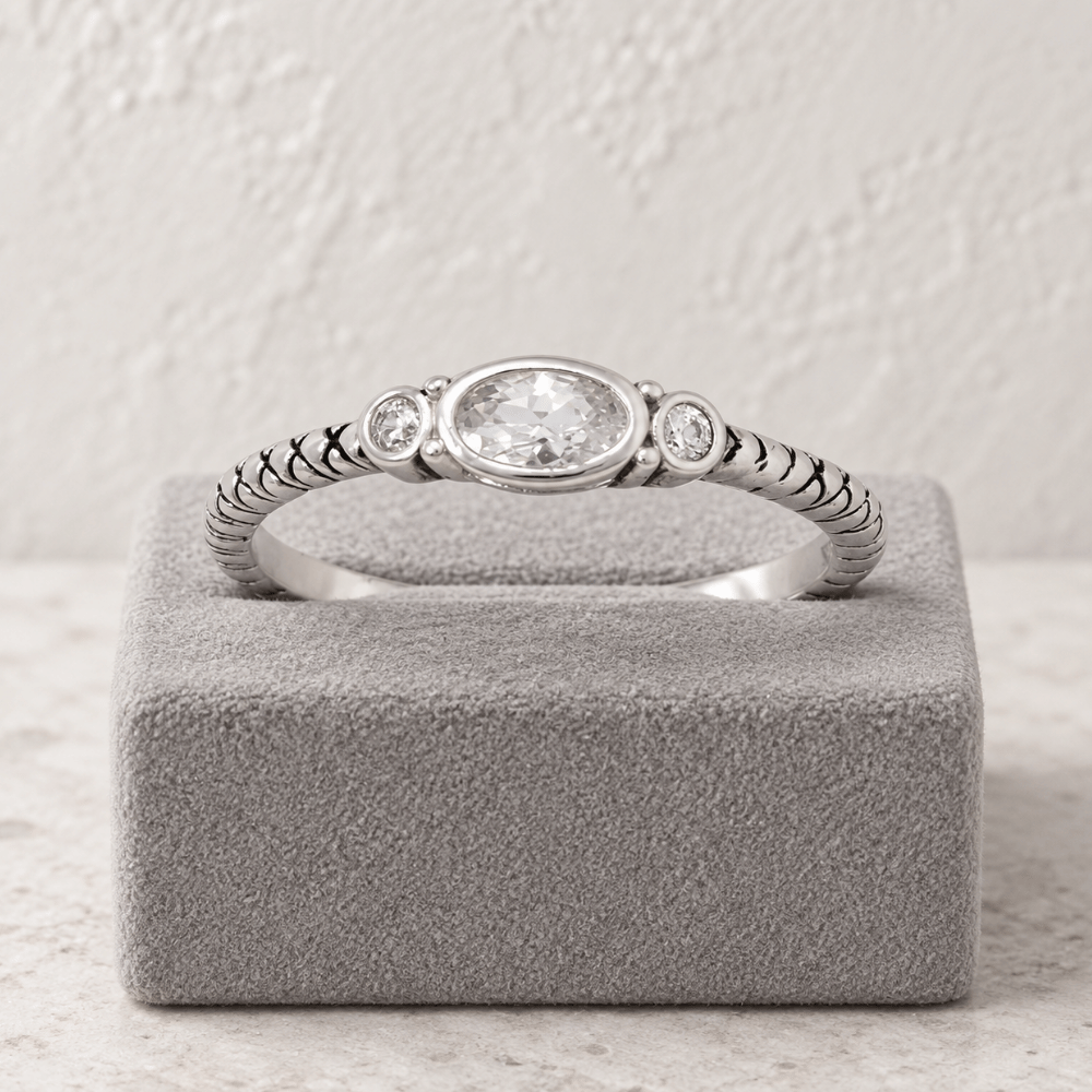 Rhodium Plated Oxidized Oval and Round CZ Ring