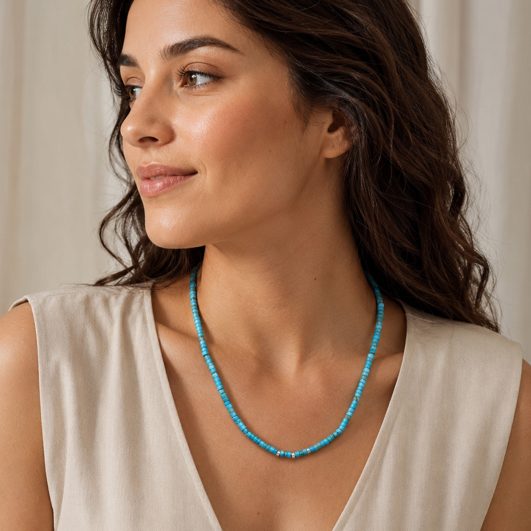 21" Reconstituted Turquoise Heishi Bead Necklace