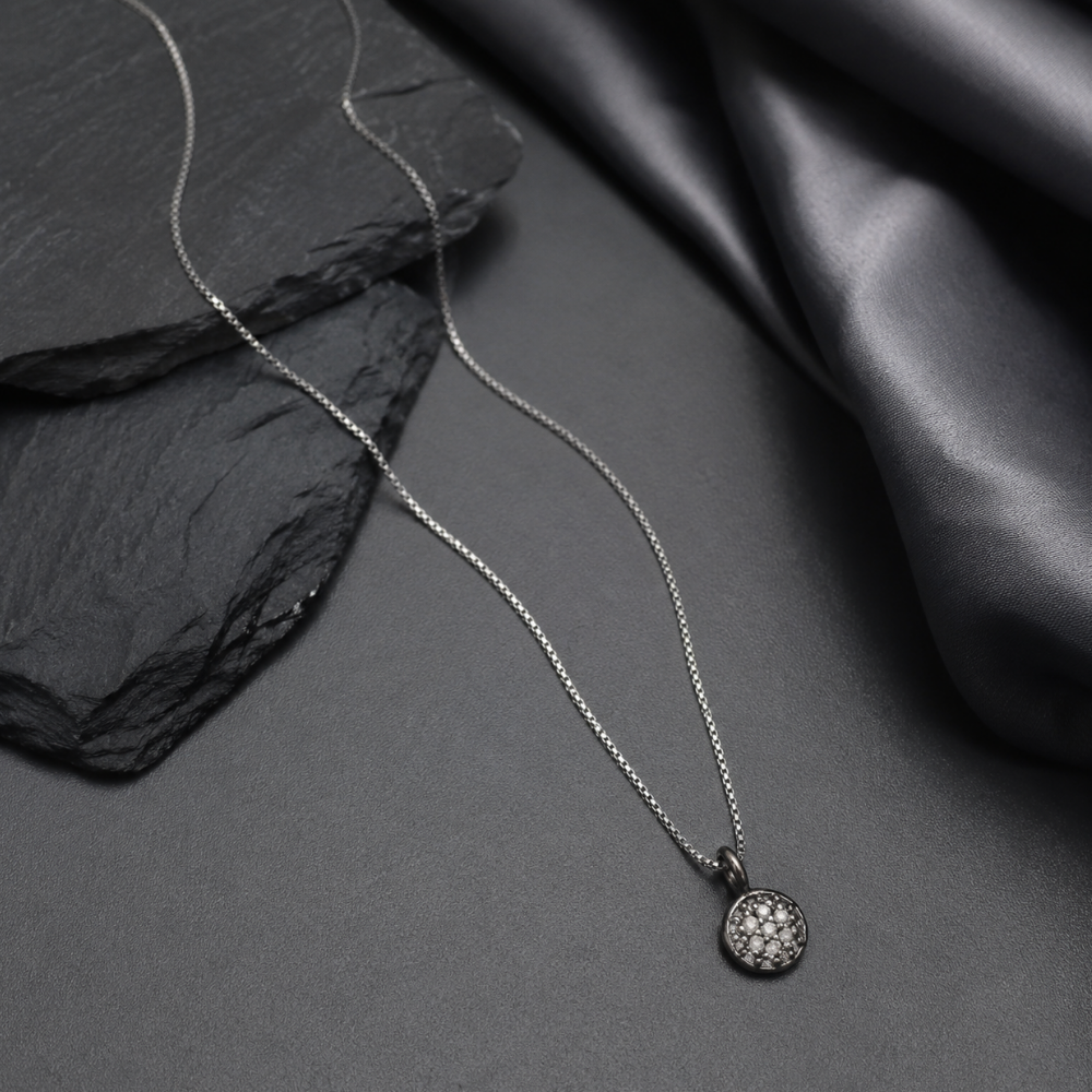 16" Black Rhodium Plated Diamond Studded Disc Necklace