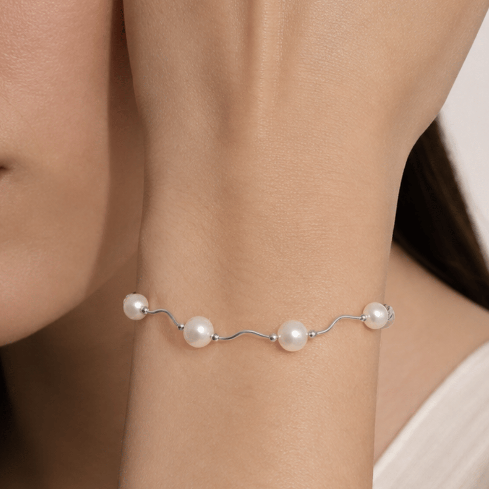 8" Wave Design Bracelet with Cultured Freshwater Pearls
