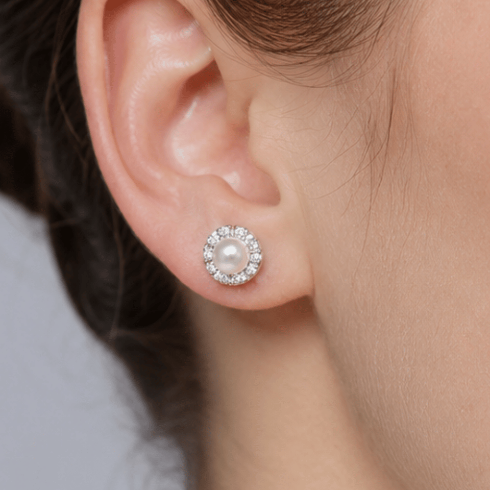 Cultured Freshwater Pearl and CZ Earrings
