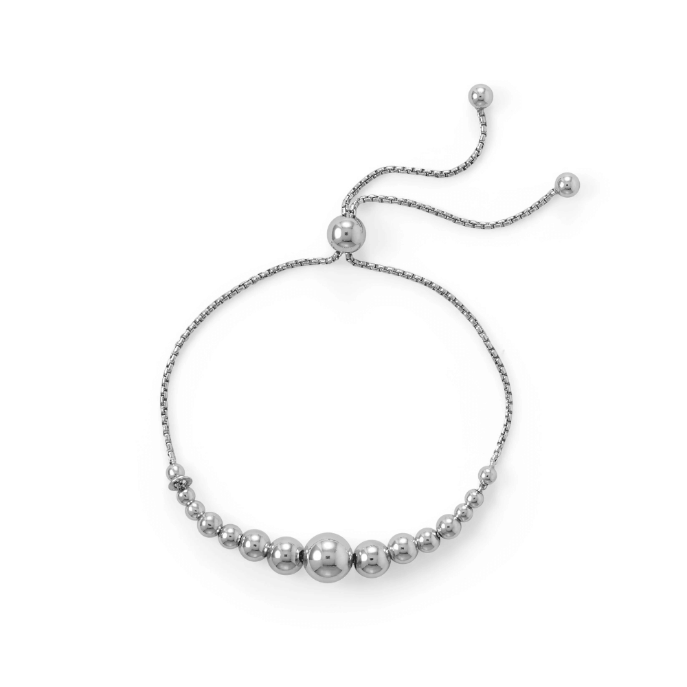 Rhodium Plated Graduated Bead Bolo Bracelet - view 5