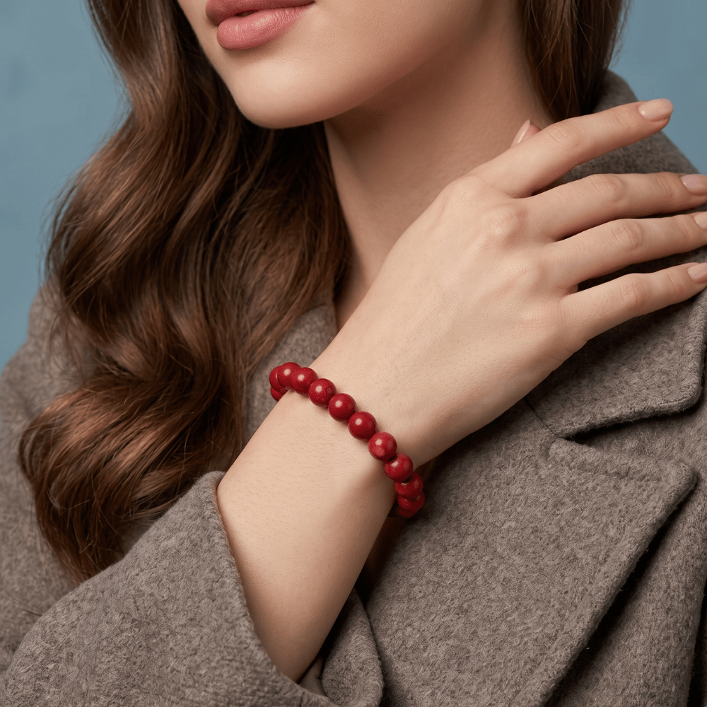 Dyed Red Coral Bead Stretch Bracelet