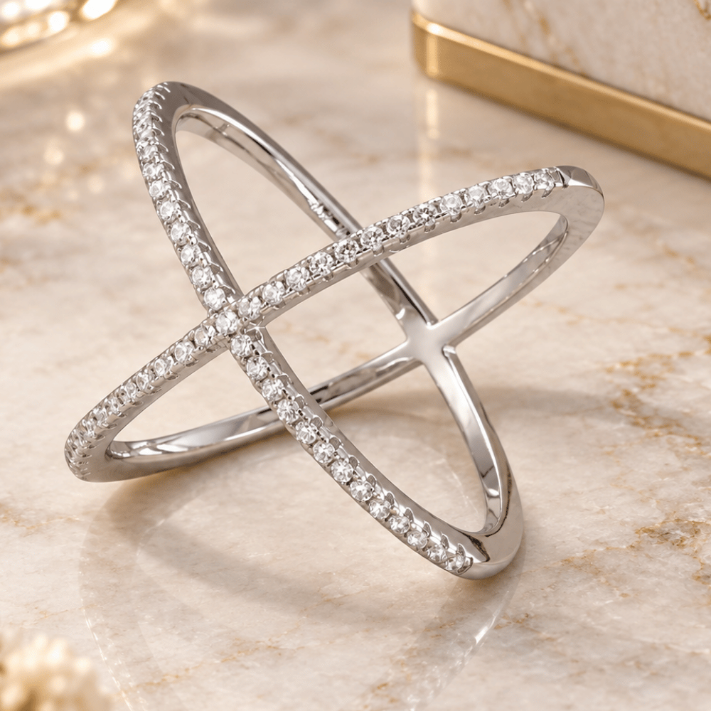 Criss Cross 'X' Ring with Signity CZs