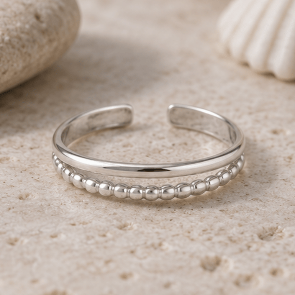 Two Row Bead and Band Toe Ring