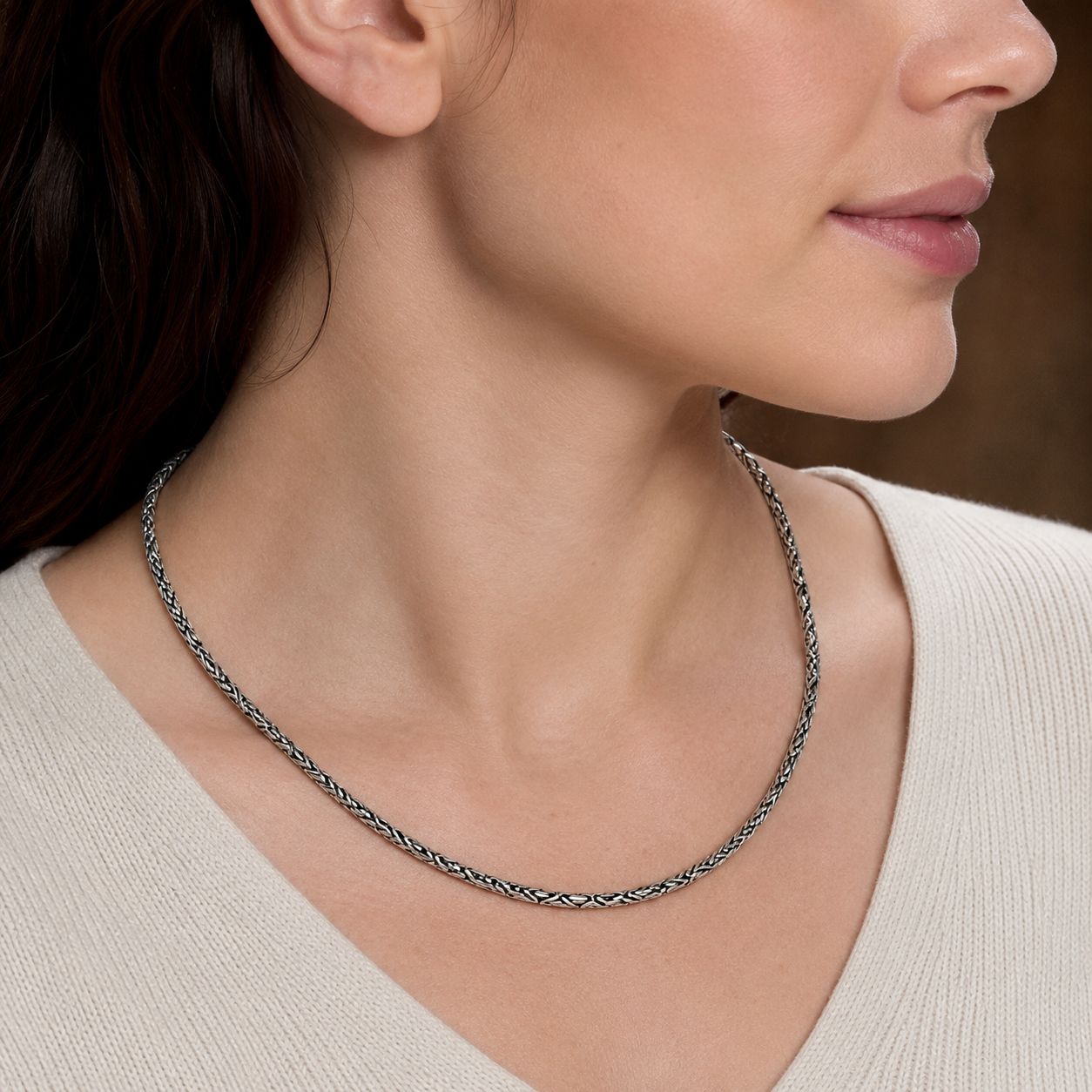 925 Sterling Silver Oxidized Bali Byzantine Chain Necklace - 3mm