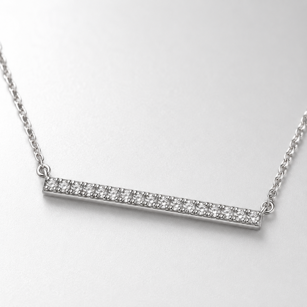 16" + 2" Rhodium Plated CZ Bar Necklace